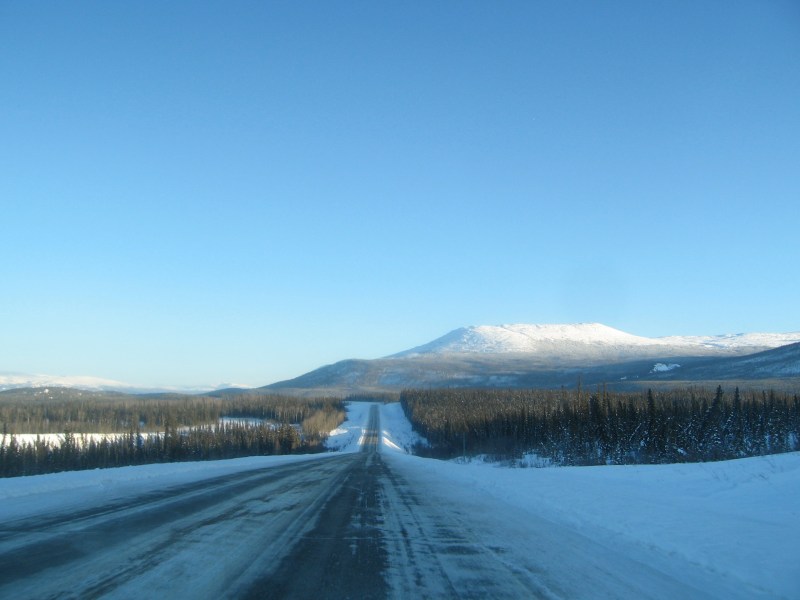 Highway north of Whitehorse, mountain, forest,