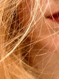 Close up blonde wearing red lipstick