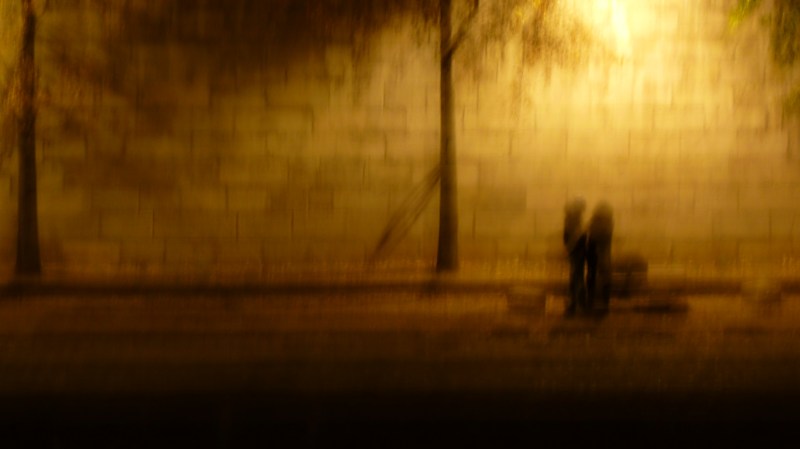 Couple along the scene, blurry