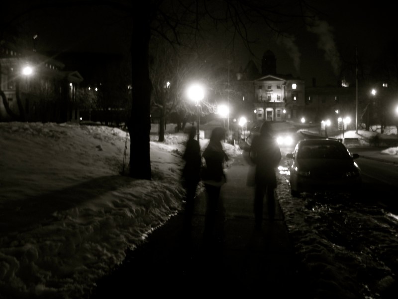 McGill University campus in the winter at night