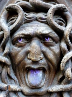 Paris wooden door carving of Medusa