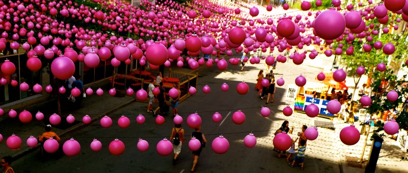 Pink balls street decor of Montreal gay village