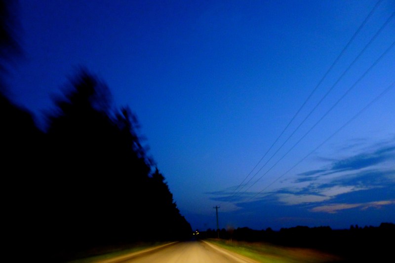 Back country roads Blurred night photo, front seat, drive