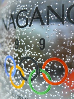 Close up Nagano Olympic 1998 glass, bubbles