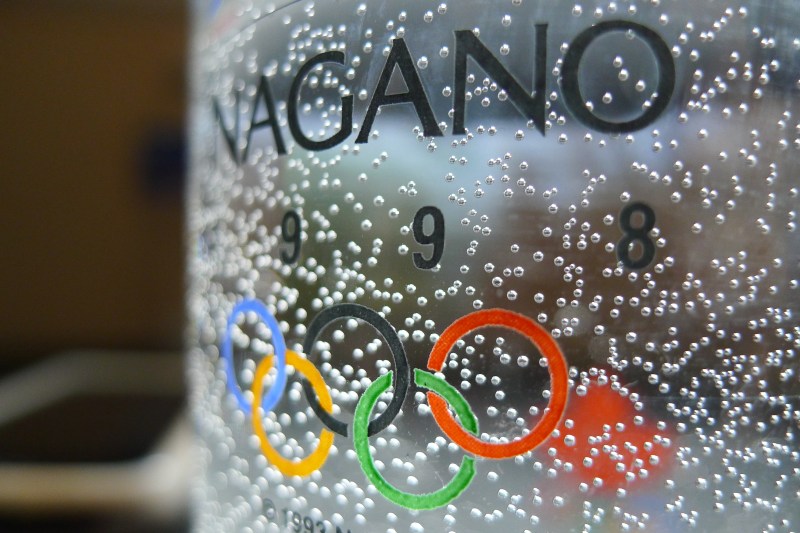 Close up Nagano Olympic 1998 glass, bubbles