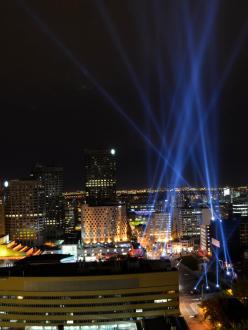 Spotlights exhibit Montreal Place des Arts, Quartier des Spectacles