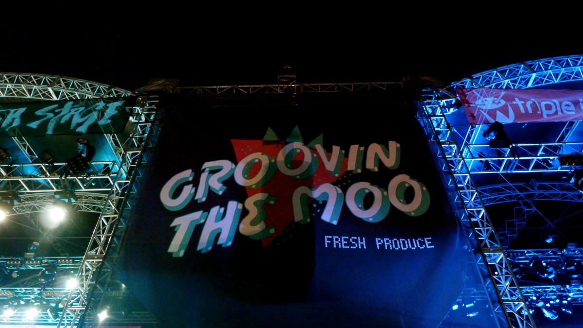 Banner between Triple J stage and channel V stage