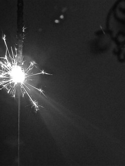 close up sparkler, black and white