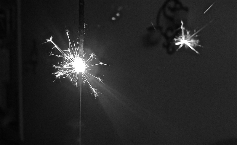 close up sparkler, black and white