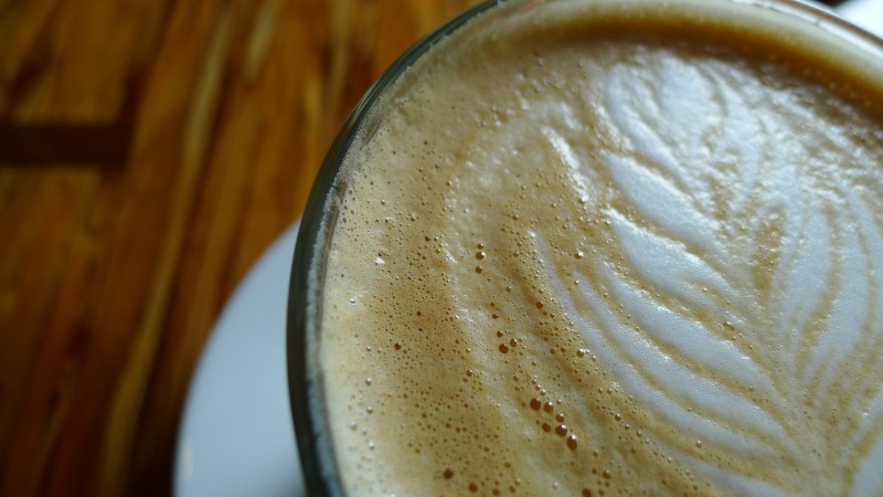 close-up lavender latte coffee